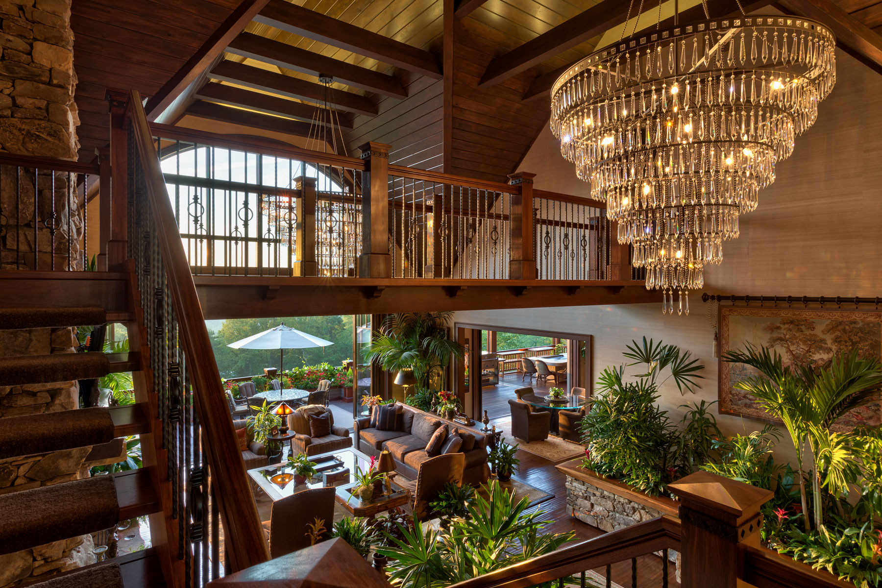 Open Two Story Foyer with Catwalk in the Modern Rustic Mountain Estate Home