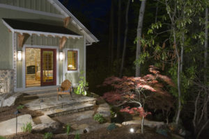 Side yard siting area of master suite in Craftsman home