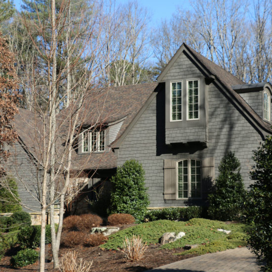 English Manor Style Shingle Home in Asheville painted with Sherwin-Williams Urbane Bronze