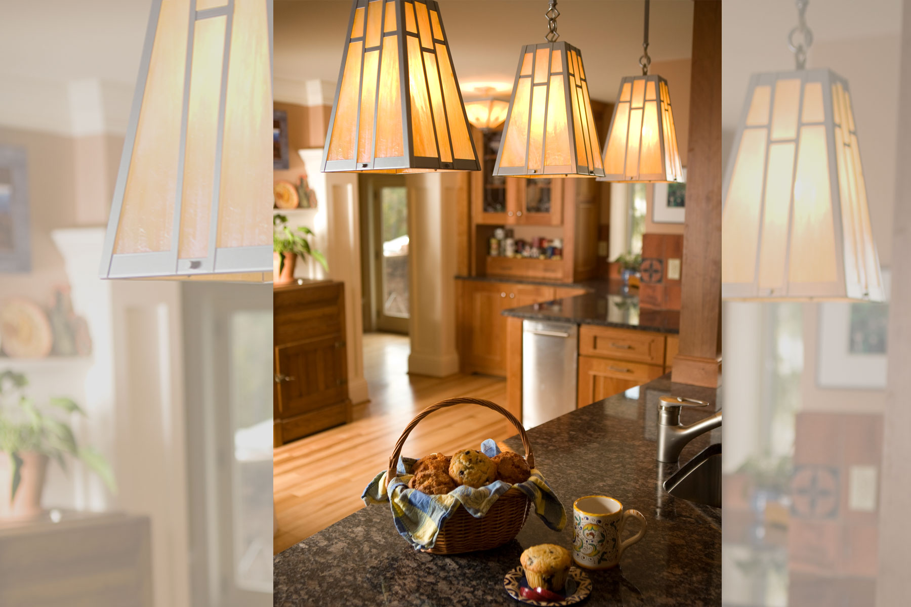 Custom craftsman pendant lights in kitchen renovation