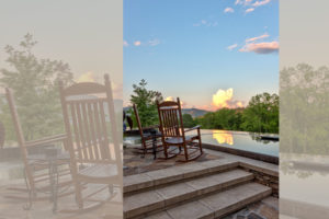 Poolside rocky chairs and stunning view in Asheville