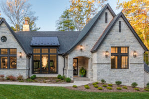 Front elevation of new stone house designed by ACM Design of Asheville, NC