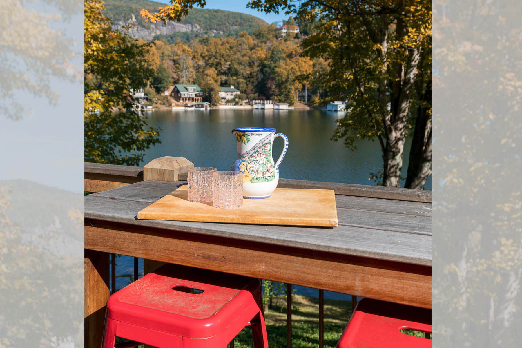 Adding a bar on a deck railing overlooking the lake