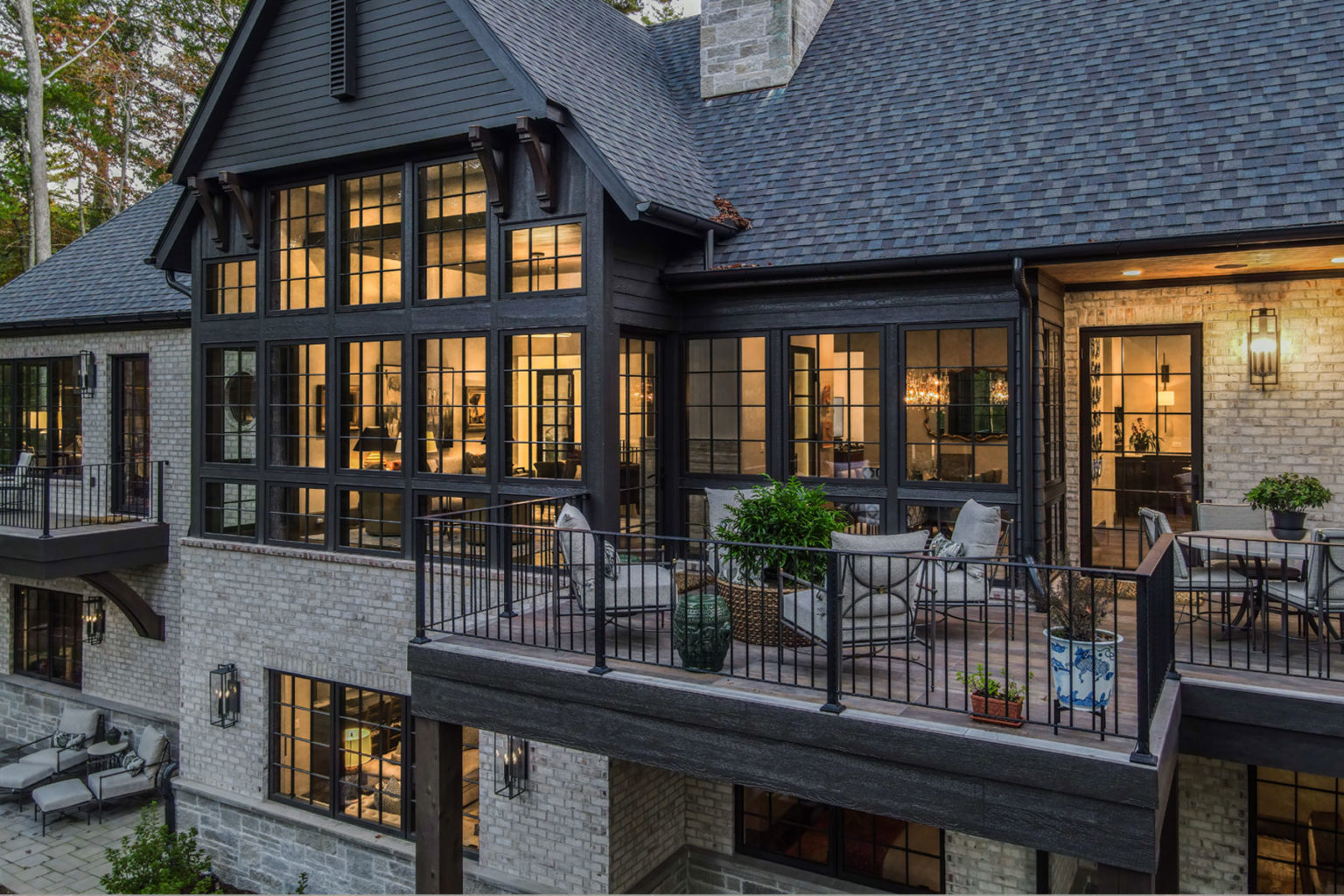 Back porches and decks and patios at rear elevation of mountain home ...