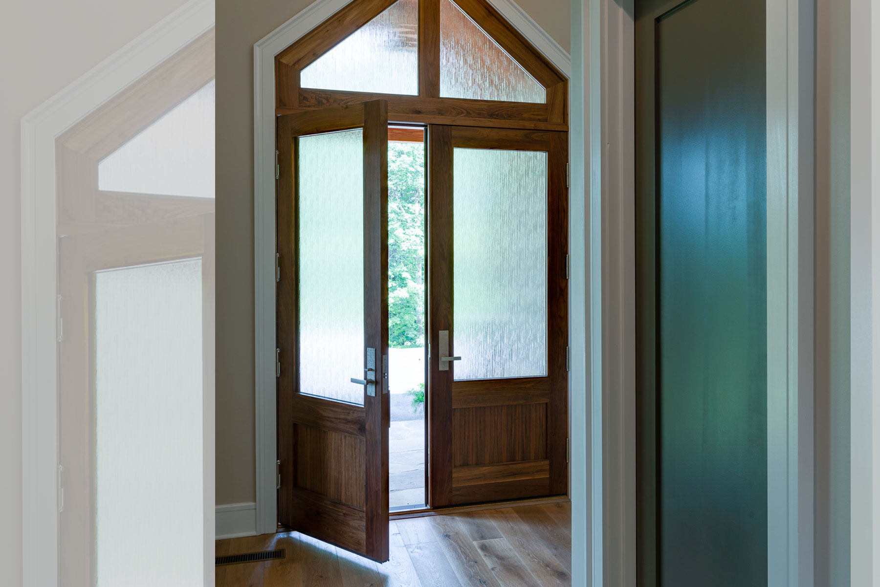 Elegant modern style front door with opaque glass