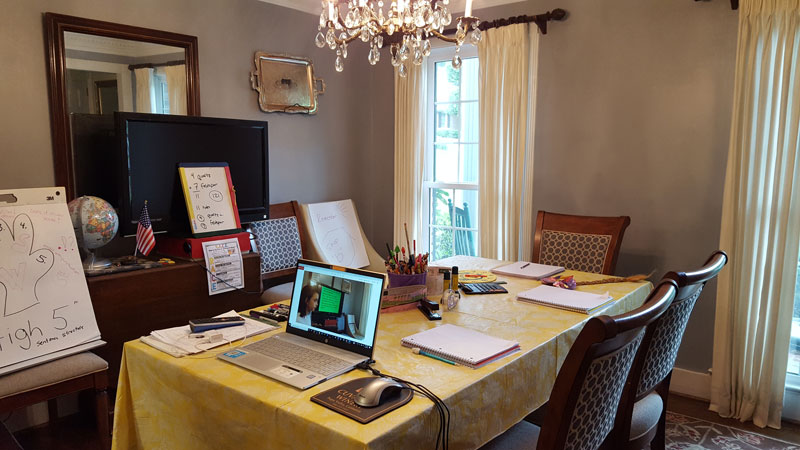 Dining room turned home office school room