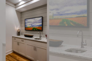 Basement wetbar with shiplap wall