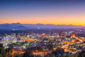 Nightime skyscape of Downtown Asheville, NC