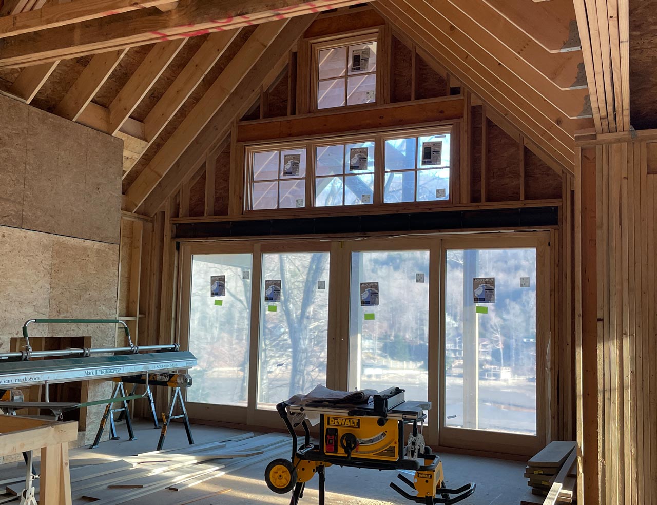 New wall of windows showcasing view of Lake Lure