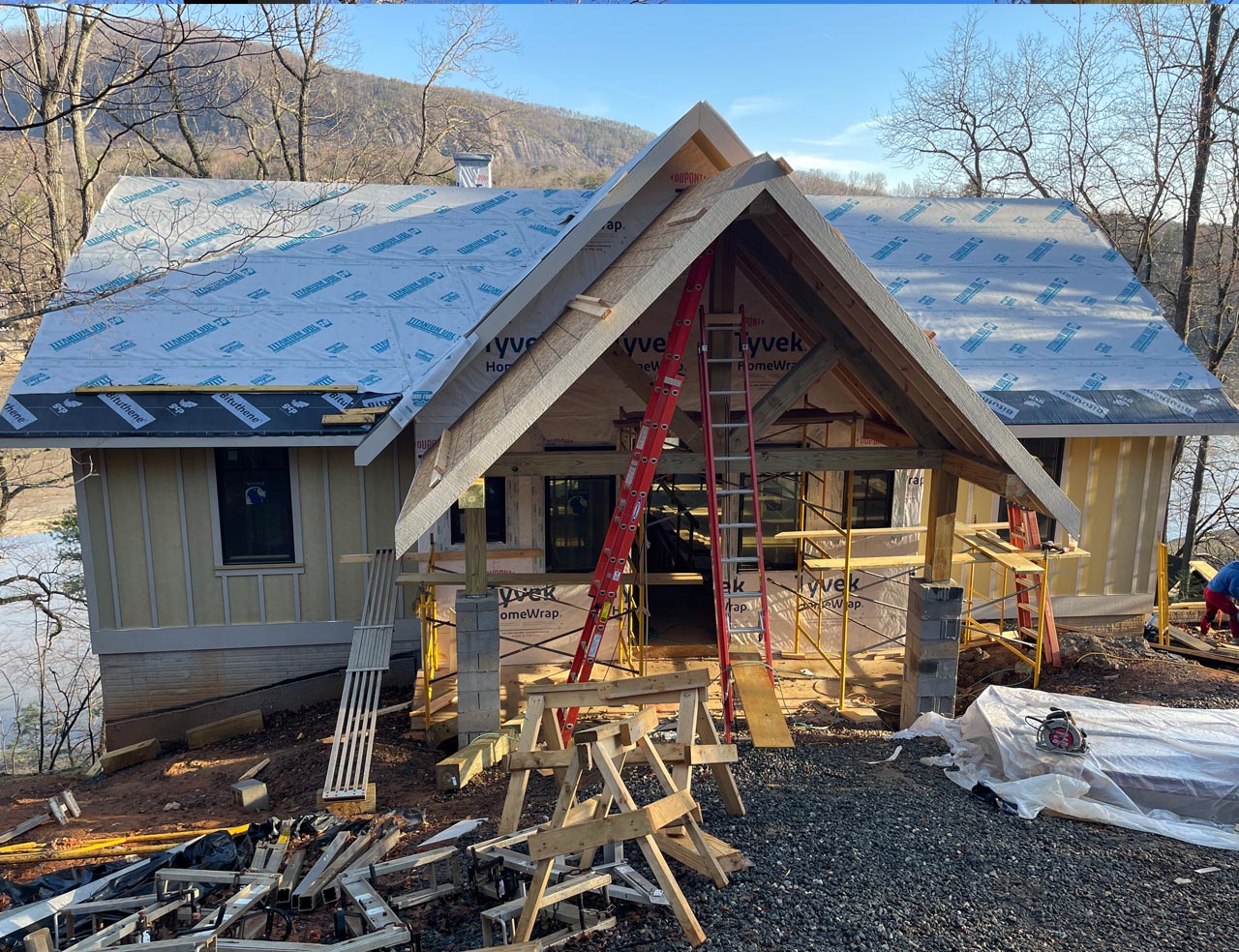 Lake Lure renovation replacement home, hillside on the Lake