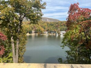 View from the newly installed flooring system on Lake Lure Mountain Cottage