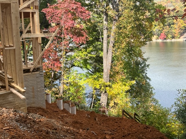 View of the lake from new mountain lake cottage on Lake Lure designed by ACM Design