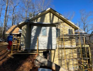 Lake cottage under construction in Lake Lure designed by architecture firm, ACM Design