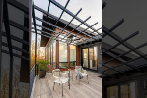 Modern pergola design over deck with