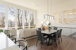 By removing all the interior walls, the entire space is now open to the mountain and city views of Asheville