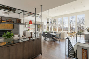 Walls removed to create open concept living, dining, kitchen.