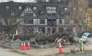 Biltmore Village debris after receding water from river flooding in Asheville, NC from Hurricane Helene, 2024